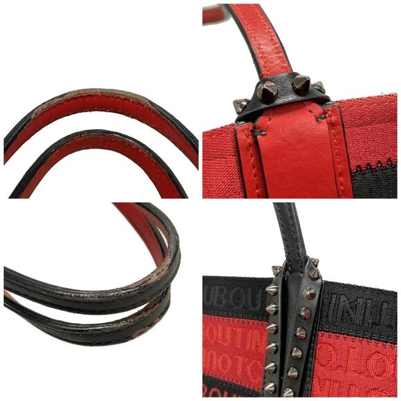 Auth CHRISTIAN LOUBOUTIN Cabata Small Red Black Jacquard Leather Tote Bag - Picture 16 of 16